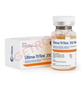 Ultima TriTest 350 mg/ml 10 ml Blend by Ultima Pharma INT Ultima TriTest 350 mg per ml 10 ml blend by Ultima Pharma INT product vial packaging
